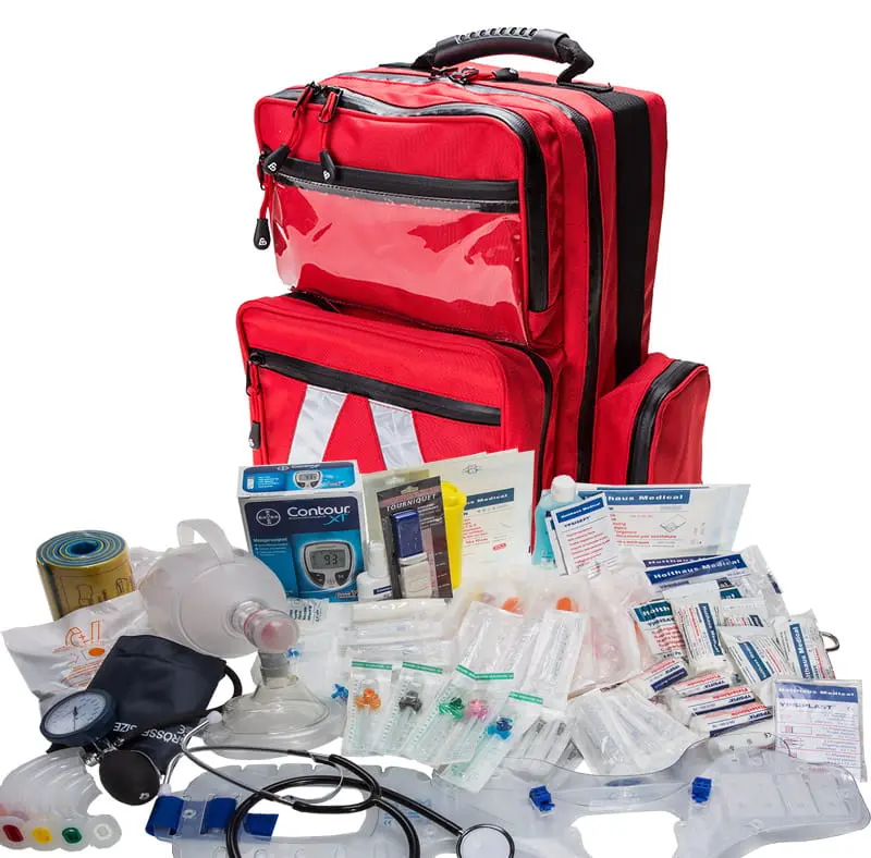 Pulox Notfalltasche und Notfallrucksack gefüllt für den professionell